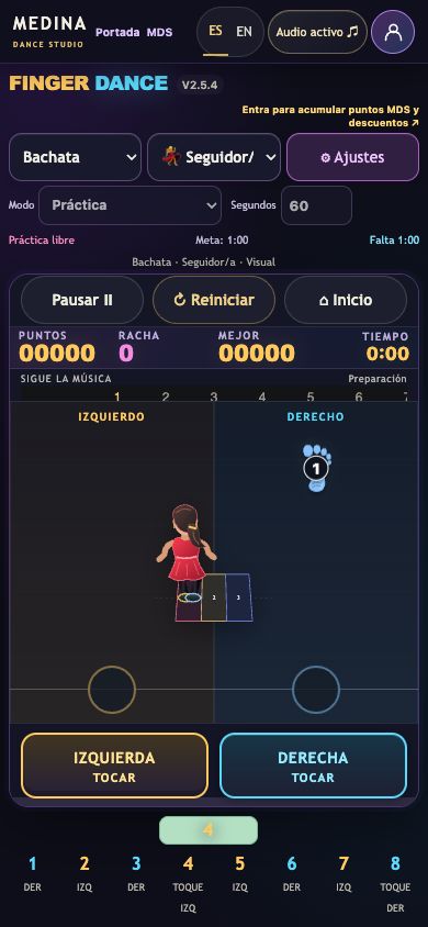 Captura real del juego de bachata con el rol de seguidora